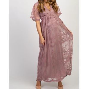Pinkblush Maternity Mauve Pink Lace Maxi Dress